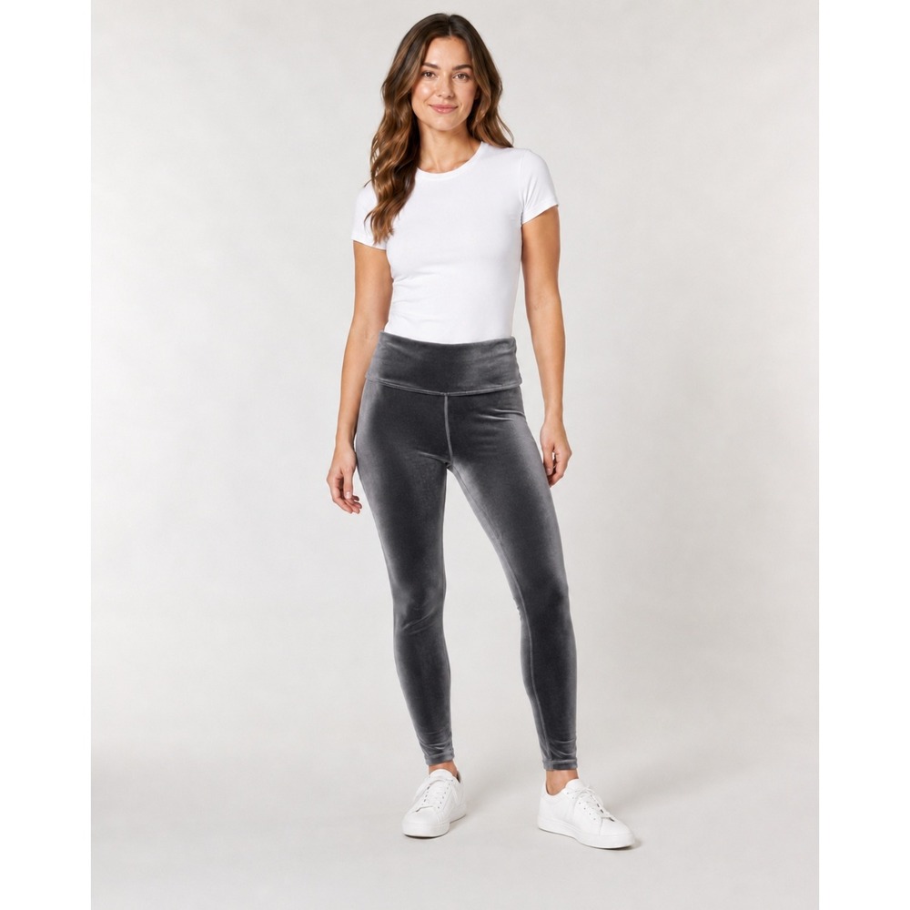 Athleta Elation Velvet Tight Gray High Waisted Leggings Large L Yoga Workout